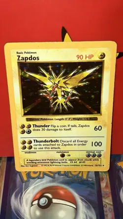 Pokemon TCG Zapdos Base Set Holo Shadowless Rare Card 16/102 MP Condition - Image 1