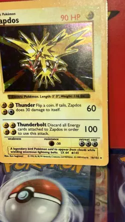 Pokemon TCG Zapdos Base Set Holo Shadowless Rare Card 16/102 MP Condition - Image 3