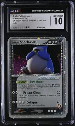 CGC 10 Rocket's Snorlax ex 2004 EX Team Rocket Returns 104/109 Holo Pokemon Card - Image 1