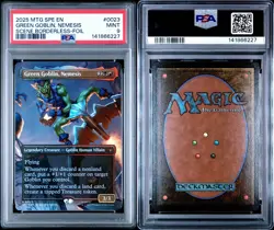 2025 MTG MARVEL'S SPIDER-MAN ETERNAL BORDERLESS-FOIL GREEN GOBLIN, NEMESIS PSA 9 - Image 3