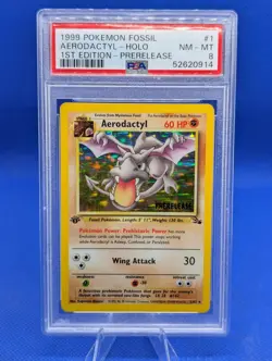 Pokemon TCG Aerodactyl Fossil Holo Card 1/62 PSA 8 - Image 1