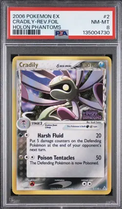 2006 POKEMON EX HOLON PHANTOMS #2 CRADILY-REVERSE FOIL PSA 8 - Image 1
