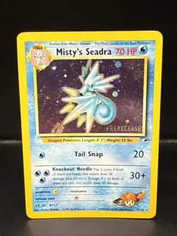 Pokemon TCG Misty's Seadra Holo Rare Gym Heroes Prerelease 9/132 Swirl AD - Image 1