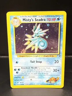 Pokemon TCG Misty's Seadra Holo Rare Gym Heroes Prerelease 9/132 Swirl AD - Image 2
