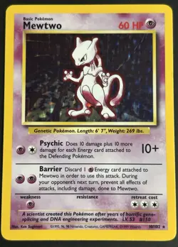 Pokemon TCG Mewtwo 10/102 Base Set Holo Rare WOTC English 1999 NM/LP - Image 1