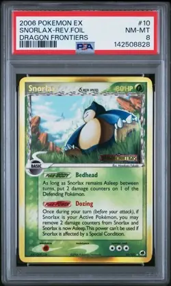 2006 POKEMON EX DRAGON FRONTIERS #10 SNORLAX-REV.FOIL DRAGON FRONTIERS PSA 8 - Image 1