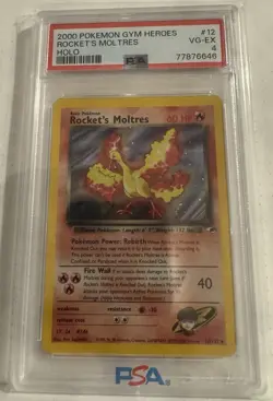 2000 Pokemon Gym Heroes Holo Rocket’s Moltres 12/132 PSA 4 - Image 1