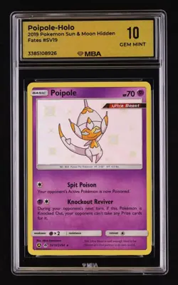 2019 Pokemon Sun & Moon Hidden Fates: #SV19 Poipole-Holo MBA 10 GEM MINT - Image 1