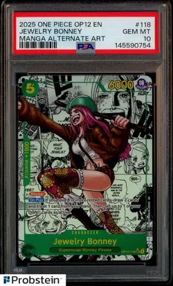 2025 One Piece OP12 En Manga Alternate Art #118 Jewerly Bonney PSA 10 GEM MINT - Image 1
