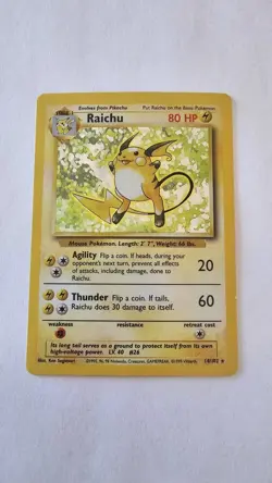 Pokemon TCG Raichu Base Set Holo Unlimited Rare Card 14/102 LP - Image 1