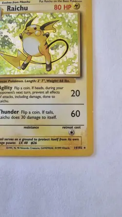 Pokemon TCG Raichu Base Set Holo Unlimited Rare Card 14/102 LP - Image 4