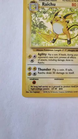 Pokemon TCG Raichu Base Set Holo Unlimited Rare Card 14/102 LP - Image 5