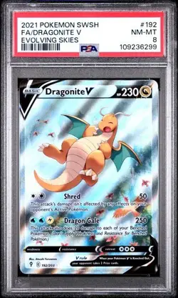 2021 POKEMON SWORD & SHIELD EVOLVING SKIES #192 FULL ART/DRAGONITE V PSA 8 - Image 1
