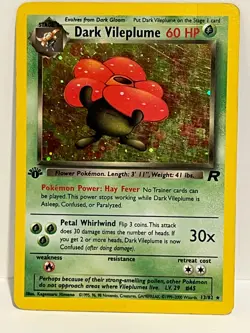 2000 Pokemon TCG Team Rocket DARK VILEPLUME HOLO Rare 13/82 1st Ed. HP/Damaged - Image 1