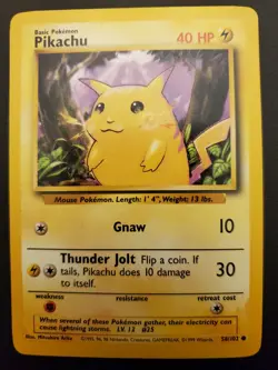 Pokemon Base Set Pikachu 58/102 - Yellow Cheeks - Vintage 1999 WOTC English LP - Image 1