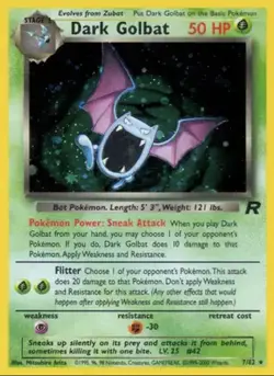 2000 Pokemon Dark Golbat 7/82 Team Rocket Holo Swirl Rare WOTC LP - Image 1