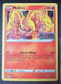 2022 Pokemon Brilliant Stars Moltres Pre-Release Promo Holo SWSH185 NM-MT - Image 1