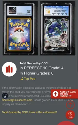 CGC 10 PERFECT 2021 POKEMON JPN BLUE SKY STREAM #076 FULL ART/RAYQUAZA V - Image 2