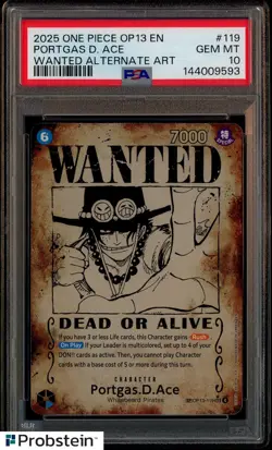 #2 2025 One Piece OP13 En Wanted Alternate Art #119 Portgas D. Ace PSA 10 - Image 1