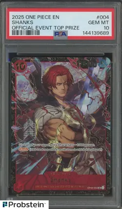 2025 ONE PIECE PROMOS #004 SHANKS OFFICIAL EVENT TOP PRIZE PSA 10 GEM MINT - Image 1