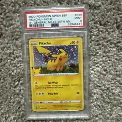 2021 Pokemon 25th Anniversary General Mills Promo Pikachu #SWSH039 PSA 9 - Image 1