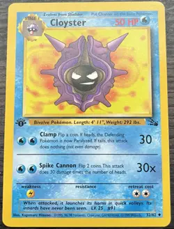 1st Edition Cloyster 32/62 Pokemon TCG WOTC Base Set Fossil Uncommon LP - Image 1