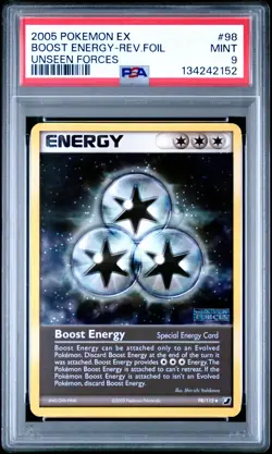 2005 POKEMON EX UNSEEN FORCES #98 BOOST ENERGY-REVERSE FOIL PSA 9 - Image 1