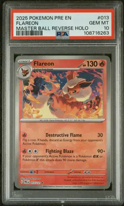 2025 POKEMON PRE EN-PRISMATIC EVOLUTIONS MASTER BALL REVERSE HOLO FLAREON PSA 10 - Image 1