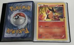 7 Jumbo Pokemon Trading Cards in Binder - Pikachu, Snivy, Torchic, Mudkip, Tepig - Image 3