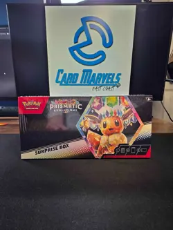 Pokemon Scarlet & Violet Prismatic Evolutions Factory Sealed Surprise Card Box - Image 1