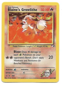 Pokemon TCG Blaine's Growlithe Gym Heroes 62/132 Regular Unlimited Common WoTC - Image 1