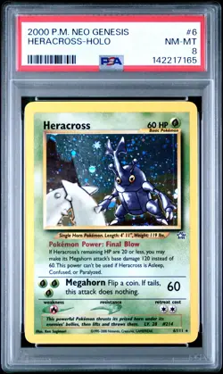 2000 Pokemon Neo Genesis Heracross-Holo #6 PSA 8 - Image 1