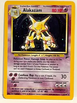 Vintage 2000 Pokemon TCG Base Set 2 ALAKAZAM HOLO Rare 1/130 HP-Damaged - Image 1