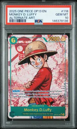 2025 ONE PIECE MONKEY D LUFFY OP13 118 CARRYING ON HIS WILL SEC ALT ART PSA 10 - Image 1