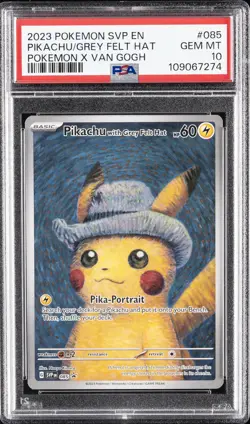 2023 POKEMON SVP EN-SV BLACK STAR PROMO #085 PIKACHU WITH GREY FELT HAT PSA 10 - Image 1