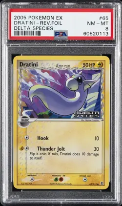 2005 POKEMON EX DELTA SPECIES #65 DRATINI-REVERSE FOIL PSA 8 - Image 1