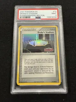 Pokemon Drake's Stadium Reverse Holo Stamped 72/108 Power Keepers in a PSA 9! - Image 1