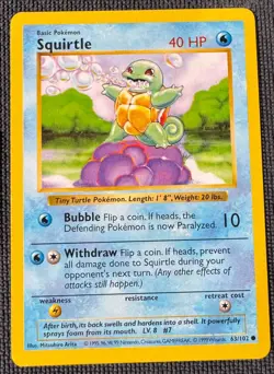 SQUIRTLE 63/102 COMMON BASE SET POKEMON SHADOWLESS MP - Image 1