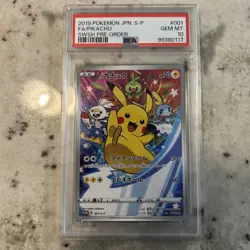 2019 POKEMON JPN S PROMO SWORD & SHIELD PRE-ORDER #001 FULL ART/PIKACHU PSA 10 - Image 1