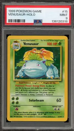 Pokemon Venusaur Base Set Unlimited Holo Rare #15 PSA 9 Mint - Image 1