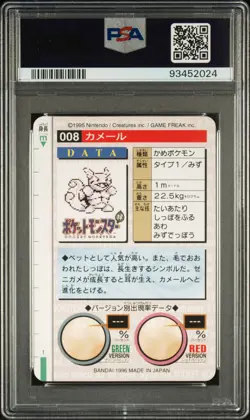 Wartortle Pokemon 1996 Bandai Carddass Vending Red Japanese #8 PSA 9 - Image 2