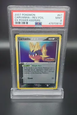 PSA 9 MINT Pokemon 2007 Ex Power Keepers Carvanha Reverse Rev Foil Holo #47 - Image 1