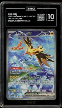 Pokemon Zapdos ex 151 MEW EN Special Illustration Rare #202 TAG 10 Gem Mint - Image 1