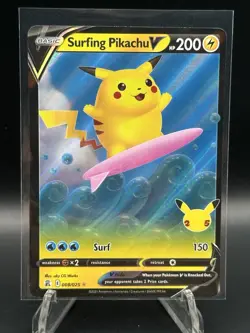 Surfing Pikachu V 8/25 Ultra Rare Celebrations Pokemon TCG Holo Card English - Image 1