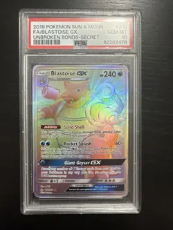 2019 Pokemon Sun and Moon FA/blastoise GX 218 Unbroken Bonds PSA 10 Gem Mint - Image 1