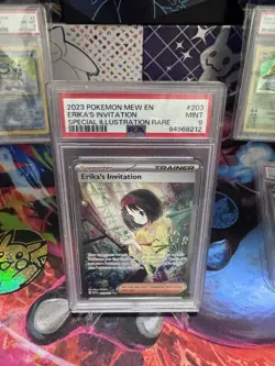 2023 POKEMON MEW EN-151 SPECIAL ILLUSTRATION RARE #203 ERIKA'S INVITATION PSA 9 - Image 1