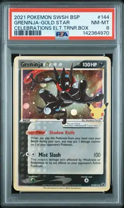 2021 Pokemon SWSH Black Star Promo Greninja Gold Star Celebrations #144 PSA 8 - Image 1