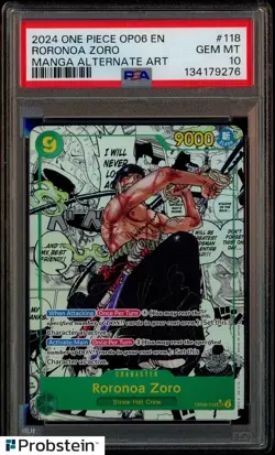 2024 One Piece OP06 EN Manga Alternate Art #118 Roronoa Zoro PSA 10 GEM MINT - Image 1