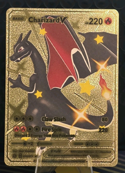 Pokemon Charizard V 220hp GOLD Foil Fan Art Collector Card TCG - Image 1
