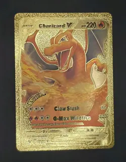 Pokemon Charizard V 220hp Gold Foil Fan Art Collector Card TCG - Image 1